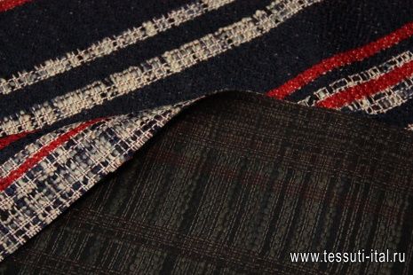 Костюмная шанель (н) красно-сине-бежевая полоска ш-160см Prada - итальянские ткани Тессутидея арт. 05-2350