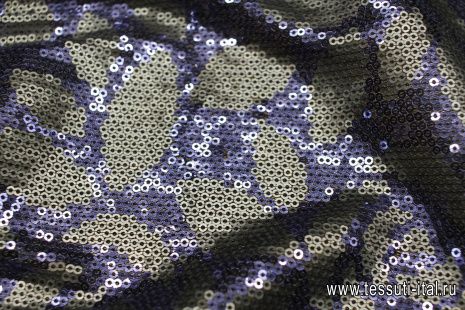 Плательная сетка расшитая пайетками (н) серо-синяя - итальянские ткани Тессутидея арт. 03-7000