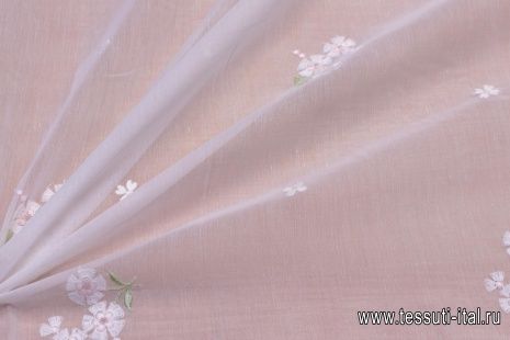 Плательная (н) бело-розовая вышивка на белом - итальянские ткани Тессутидея арт. 03-6007