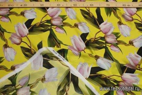 Шифон (н) крупные тюльпаны на ярко-желтом - итальянские ткани Тессутидея арт. 10-3699