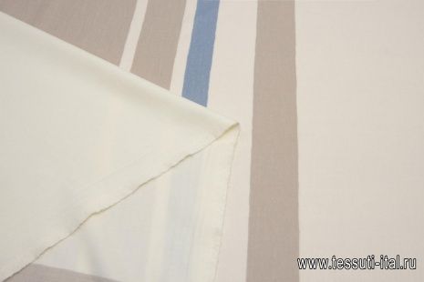 Плательная купон (1,15м) (н) сине-бежевые полосы на молочном Loro Piana - итальянские ткани Тессутидея арт. 17-0978