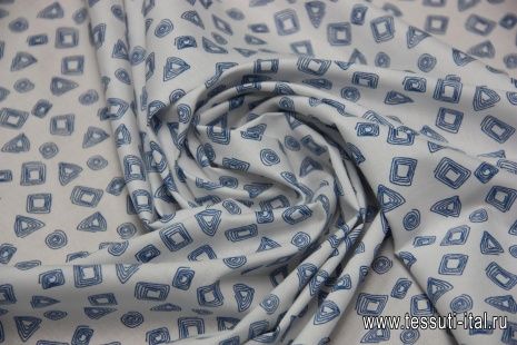 Сорочечная стрейч (н) синий геометрический орнамент на белом ш-150см - итальянские ткани Тессутидея арт. 01-3382