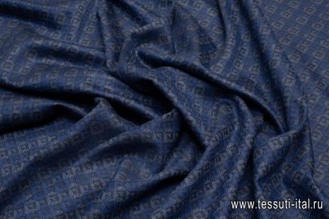 Костюмная (н) серо-синий принт на темно-синем - итальянские ткани Тессутидея арт. 05-3409