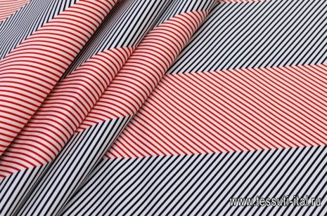 Хлопок репс (н) красно-синяя диагональная полоска на белом - итальянские ткани Тессутидея арт. 01-4898
