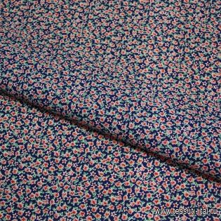 Сорочечная (н) красно-розовый цветочный орнамент на синем ш-80см - итальянские ткани Тессутидея арт. 01-3185