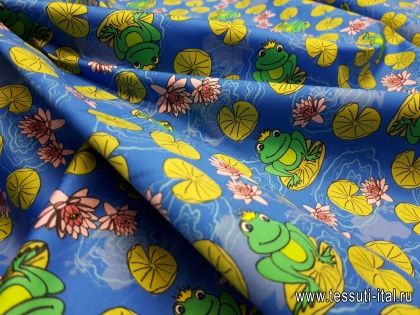 Хлопок стрейч (н) лягушки на голубом - итальянские ткани Тессутидея арт. 01-4805