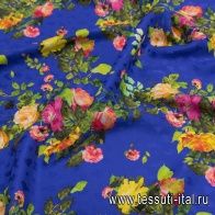 Шелк дама (н) цветочный рисунок на синем в стиле Ferragamo - итальянские ткани Тессутидея арт. 10-1973