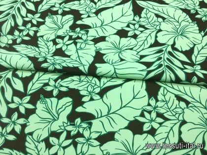 Плательная (н) зеленый цветочный орнамент на коричневом - итальянские ткани Тессутидея арт. 01-3977