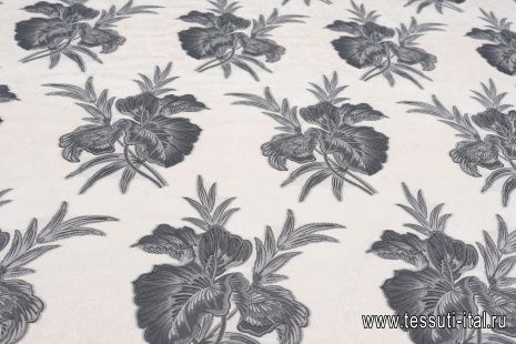 Жаккард (н) серо-черный цветочный рисунок на белом - итальянские ткани Тессутидея арт. 03-6770