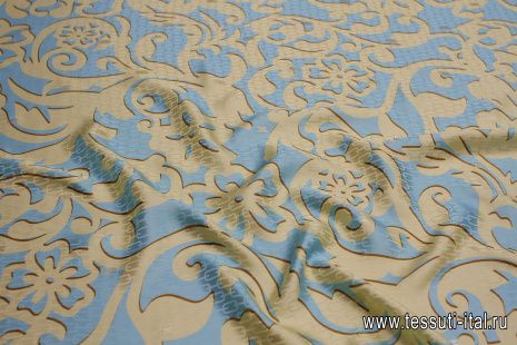 Шелк жаккард с люрексом (н) бежевый рисунок на бирюзовом - итальянские ткани Тессутидея арт. 10-3278