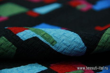 Плательная жаккард (н) яркий геометрический орнамент на черном ш-135см - итальянские ткани Тессутидея арт. 02-6356