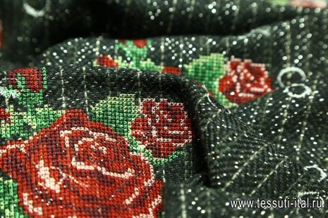 Костюмный твид с люрексом (н) вышивка розы черно-белом - итальянские ткани Тессутидея арт. 05-2508