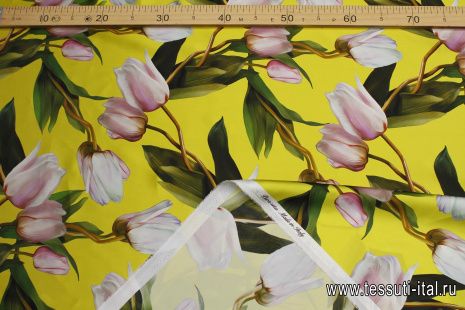 Шелк атлас (н) крупные тюльпаны на ярко-желтом - итальянские ткани Тессутидея арт. 10-3698