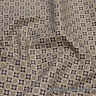 Сорочечная стрейч (н) серо-коричневый принт на бежевом - итальянские ткани Тессутидея арт. 01-6193