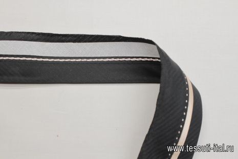 Корсажная лента черная со светло-розовым кантом - итальянские ткани Тессутидея арт. F-6226