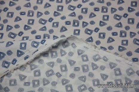 Сорочечная стрейч (н) синий геометрический орнамент на белом ш-150см - итальянские ткани Тессутидея арт. 01-3382