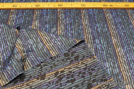 Плательная (н) растительный рисунок на сине-серой стилизованной полоске - итальянские ткани Тессутидея арт. 03-6927