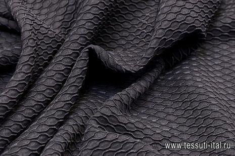 Плательная стрейч фактурная (о) черная - итальянские ткани Тессутидея арт. 03-5550