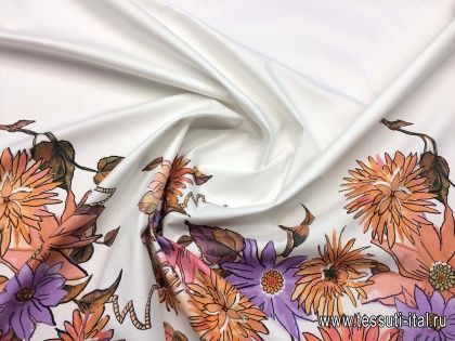 Плательная стрейч купон (0,95м) (н) цветочный орнамент на белом - итальянские ткани Тессутидея арт. 04-1085