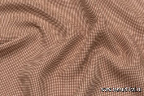 Лен (н) бежево-коричневая клетка - итальянские ткани Тессутидея арт. 16-0806