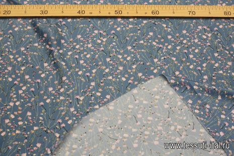 Крепдешин (н) мелкий цветочный рисунок на синем - итальянские ткани Тессутидея арт. 10-3706