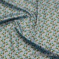 Хлопок (н) зелено-бирюзовые цветы на голубом - итальянские ткани Тессутидея арт. 01-7406