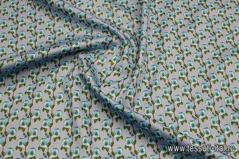 Хлопок (н) зелено-бирюзовые цветы на голубом - итальянские ткани Тессутидея арт. 01-7406
