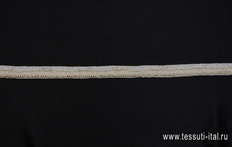 Тесьма расшитая биссером и стеклярусом молочная ш-2см - итальянские ткани Тессутидея арт. F-6296