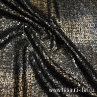 Трикотаж расшитый пайетками (н) черно-коричневый змеиный принт - итальянские ткани Тессутидея арт. 13-1588