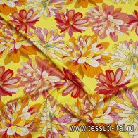 Хлопок стрейч (н) крупный цветочный рисунок на ярко-желтом - итальянские ткани Тессутидея арт. 01-7501