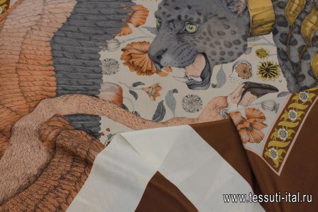 Шелк купон-платок 90*90см гепард и фламинго - итальянские ткани Тессутидея арт. F-6228