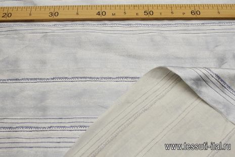 Шелк дюшес (н) бело-голубые стилизованные полосы - итальянские ткани Тессутидея арт. 10-3599