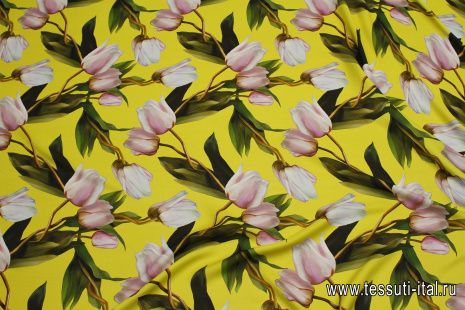 Шифон (н) крупные тюльпаны на ярко-желтом - итальянские ткани Тессутидея арт. 10-3699
