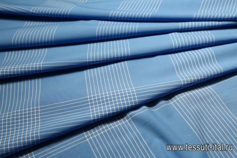Сорочечная клетка стрейч (н) бело-голубая - итальянские ткани Тессутидея арт. 01-3533