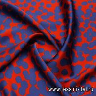 Шелк атлас (н) синий рисунок на красном - итальянские ткани Тессутидея арт. 10-3780
