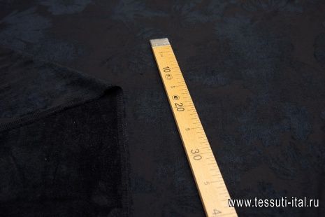 Плательная велюр стрейч (о) черный цветочный орнамент на черном  - итальянские ткани Тессутидея арт. 03-6197
