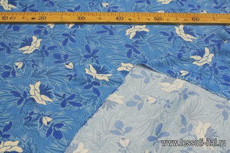 Плательная вискоза (н) сине-бело-голубой растительный рисунок - итальянские ткани Тессутидея арт. 04-1615