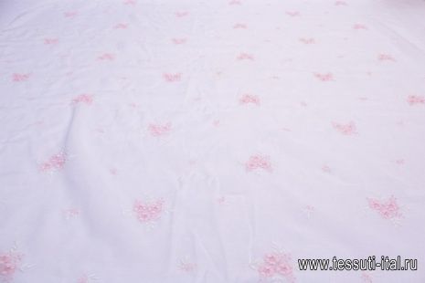 Плательная (н) бело-розовая вышивка на белом - итальянские ткани Тессутидея арт. 03-6005