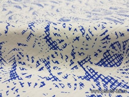 Жаккард (н) голубой орнамент на белом - итальянские ткани Тессутидея арт. 01-3423
