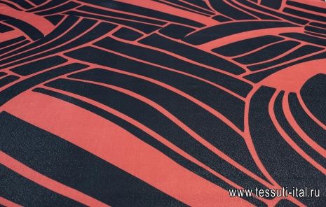 Крепдешин с люрексом (н) красно-черный орнамент  - итальянские ткани Тессутидея арт. 02-8782