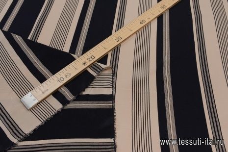 Крепдешин (н) бежево-черная стилизованная полоска - итальянские ткани Тессутидея арт. 10-2455