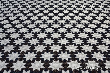 Кружевное полотно (н) серые звезды на темно-синем - итальянские ткани Тессутидея арт. 03-5957