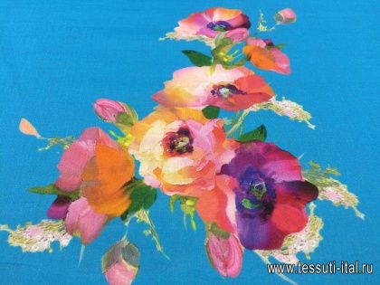 Плательная (н) цветочный орнамент на ярко-голубом - итальянские ткани Тессутидея арт. 01-4198