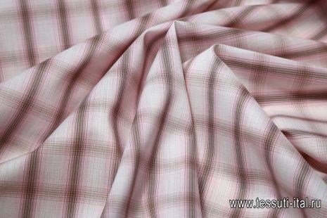Сорочечная клетка стрейч (н) коричнево-бело-розовая - итальянские ткани Тессутидея арт. 01-3485