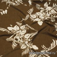 Батист (н) молочная растительная абстракция на темно-коричневом - итальянские ткани Тессутидея арт. 01-7267