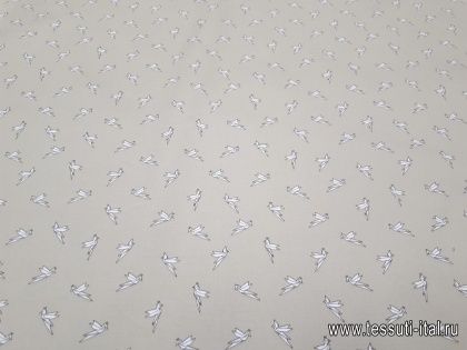 Хлопок стрейч (н) белые птицы на светло-бежевом - итальянские ткани Тессутидея арт. 01-4791