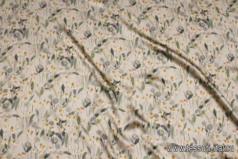 Шелк атлас фактурный (н) цветочный рисунок на бежевом - итальянские ткани Тессутидея арт. 10-3720