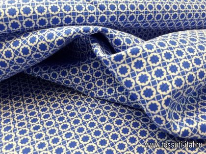 Сорочечная (н) бело-голубой геометрический орнамент - итальянские ткани Тессутидея арт. 01-4803
