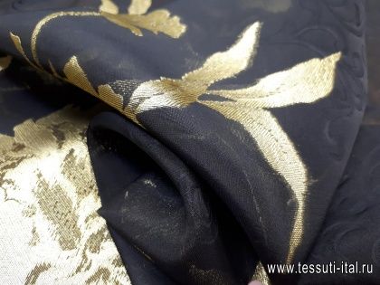 Органза с люрексом (н) золотой орнамент на черном - итальянские ткани Тессутидея арт. 03-5750