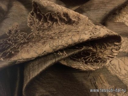 Шелк шантунг с вышивкой (о) коричневый - итальянские ткани Тессутидея арт. 02-7461
